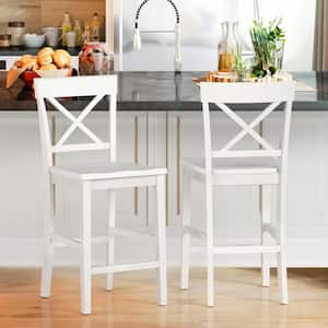 24 in. White Wood Bar Stool, Counter Chair (Set of 2)