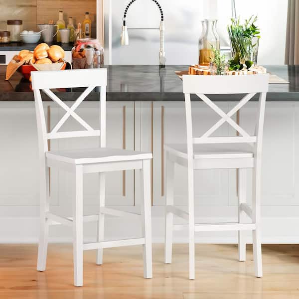 cozyman 24 in. White Wood Bar Stool, Counter Chair (Set of 2)
