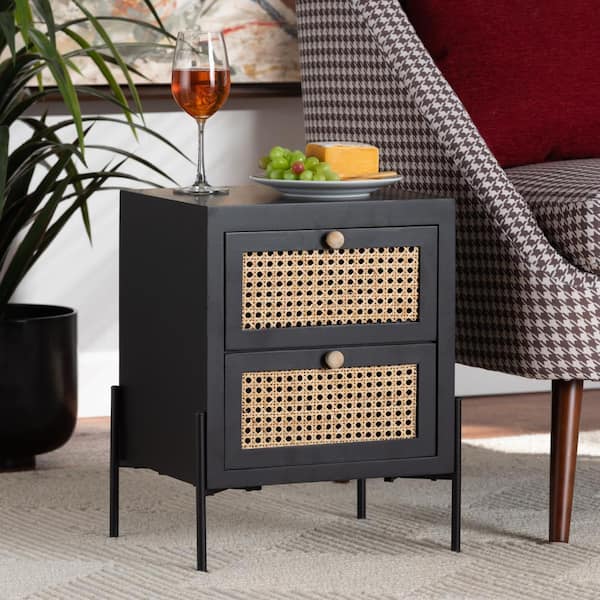 Baxton Studio Rimba 2 Drawer Natural and Black Nightstand 18.9 in