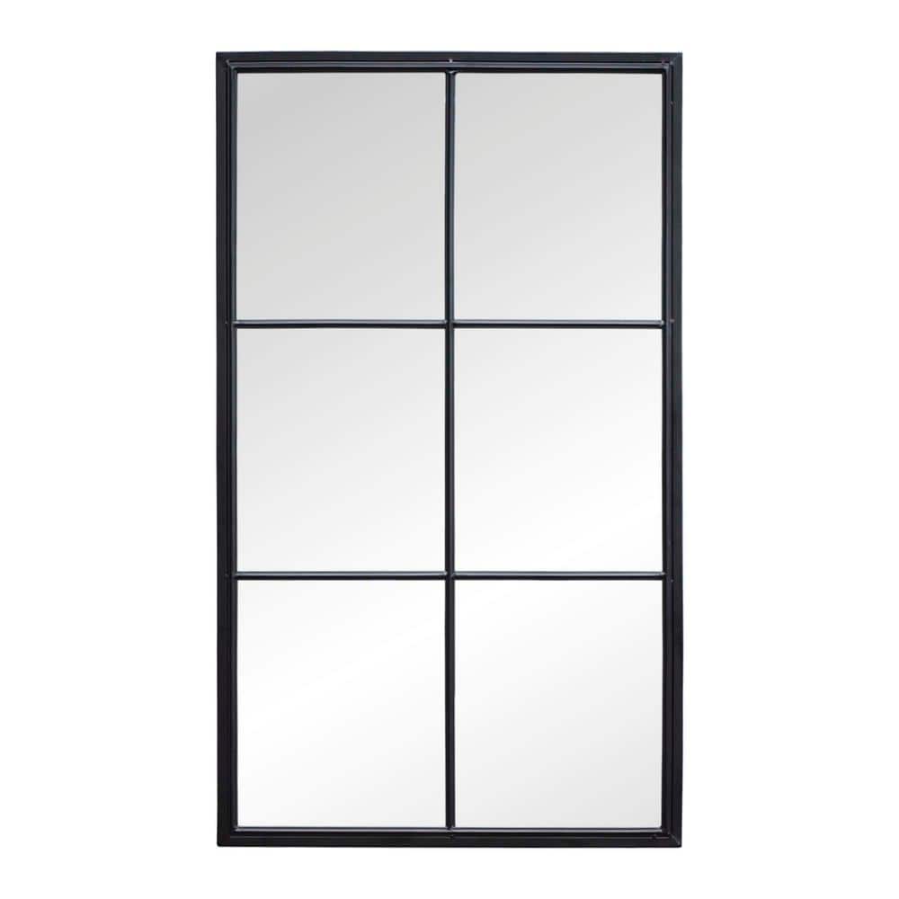 Elegant Classic 48" Rectangular Windowpane Wall Mirror in Black