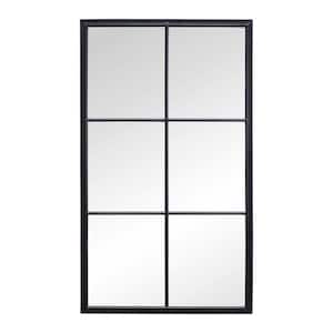 48 in. H x 28 in. W Rectangular 6-Windowpane Metal Black Frame Wall Mirror