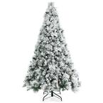 7ft Snow Flocked Artificial Christmas Tree Glitter Tips w/Pine Cone & Red Berries