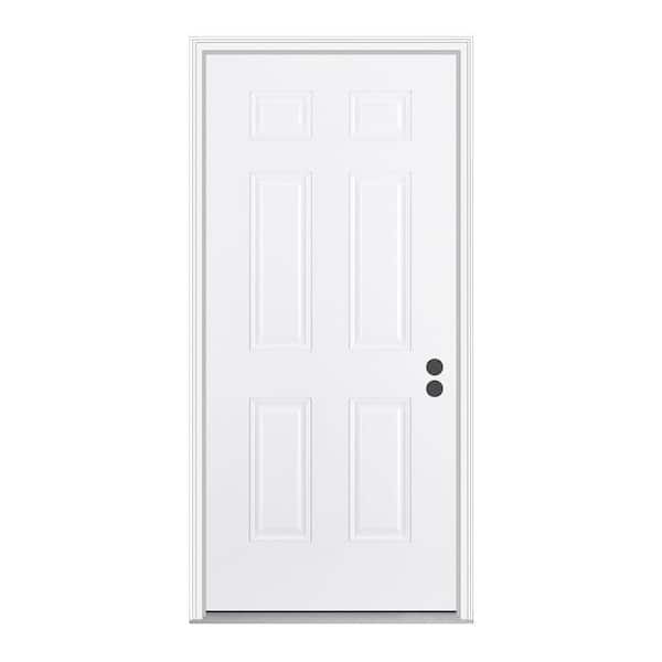 JELD-WEN 32 in. x 80 in. 6-Panel Primed White Fiberglass Prehung Front Door with Brickmould