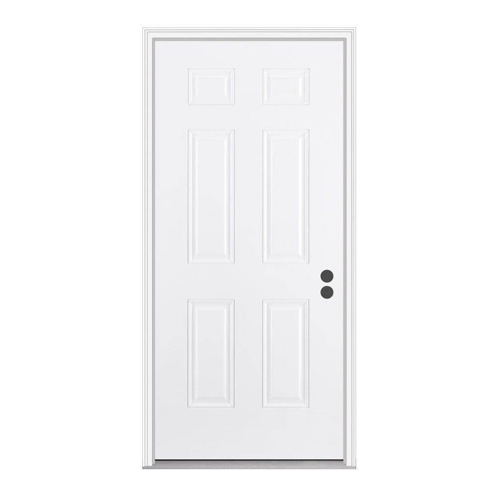 JELDWEN 32 in. x 78 in. 6Panel Primed White Fiberglass Prehung Left