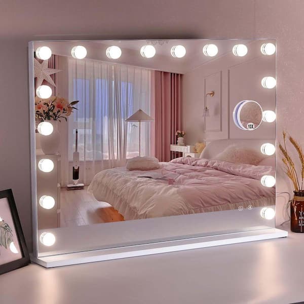 White 31.5 in W x 22.8 in. H LED Rectangle Metal Framed Mirror with Touch Screen & USB Charge Port
