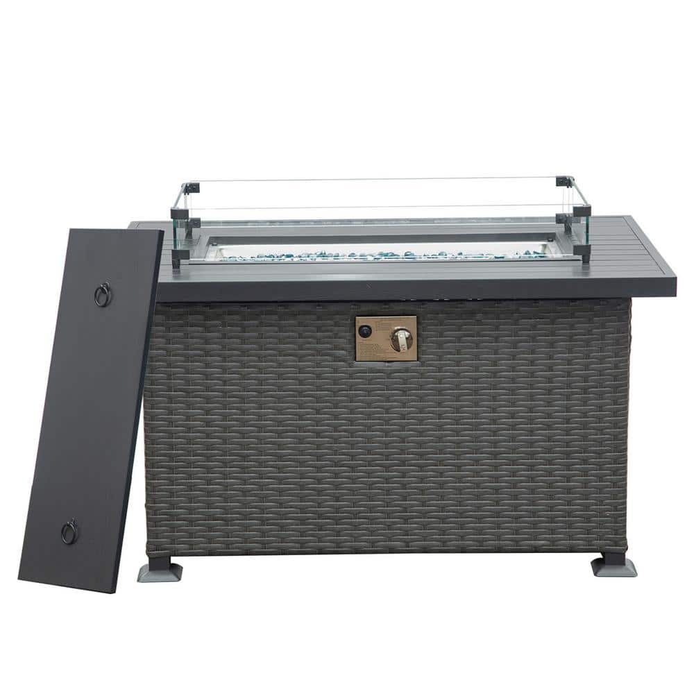 Dark Gray Rectangle Steel 43.31 in. 50000 BTU Propane Fire Pit Table with Glass Wind Guard and ETL-Certified