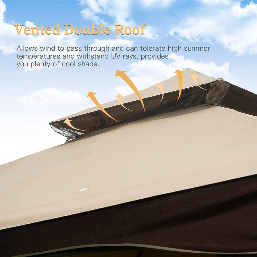 10' x 13' Beige Metal Frame Double Roof Patio Gazebo