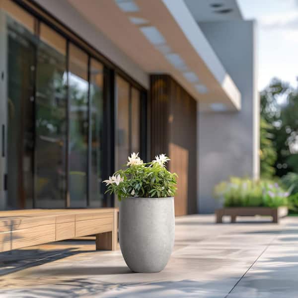 Sapcrete 22"H Concrete Garden Flower Pots, Modern Round Lightweight Planters with Drainage Hole for Outdoor/Indoor, Natural