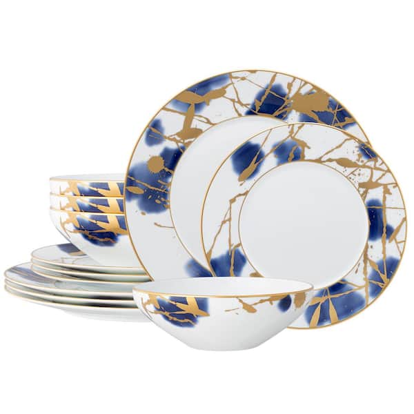 Noritake Jubilant Days Gold Porcelain 12-Piece Dinnerware Set, Service For 4