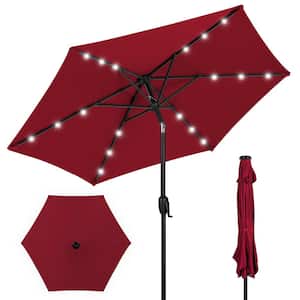 7.5 ft. Outdoor Market Solar Tilt Patio Umbrella w/LED Lights in Burgundy Red
