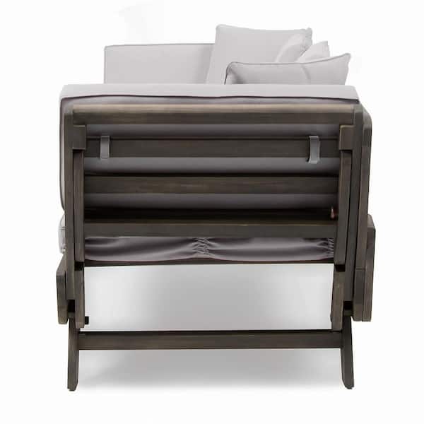 Gray Wood Outdoor Patio Daybed with Light Gray Cushions