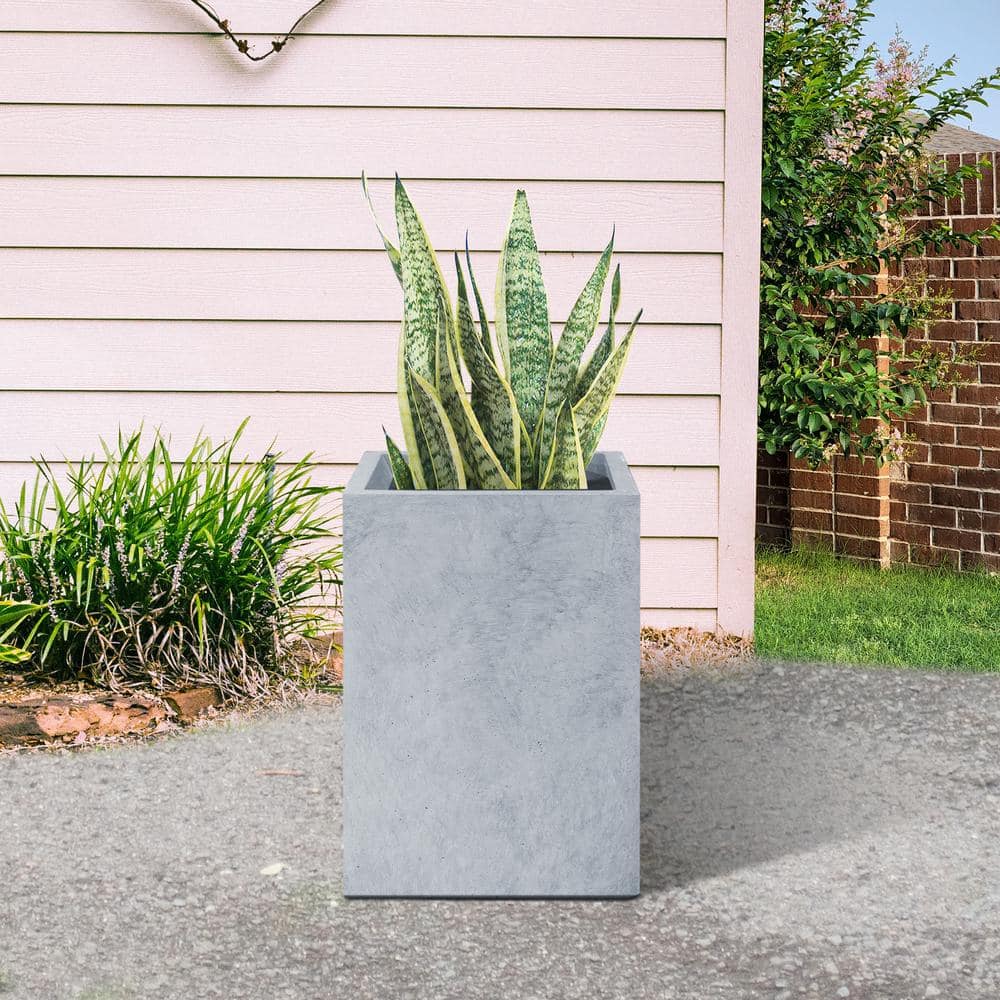 Medium Gray Lightweight Concrete Tall Square Planter