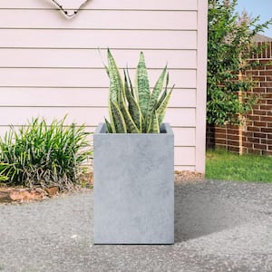 Medium 11 in. x 11 in. x 15.7 in. Cement Lightweight Concrete Tall Square Planter