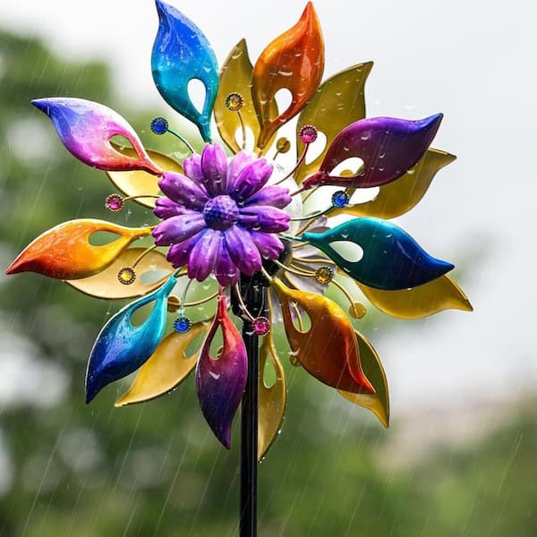 61 in. H Multi-Colored Metal Wind Spinners Outdoor with Solar