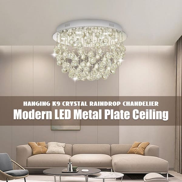 xomgページ OUKANING 19.7 in. 9-Light Silver Modern Crystal Semi-Flush