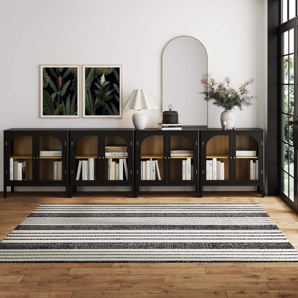 Mason 31'' Black and Oak Sideboard with Glass Doors