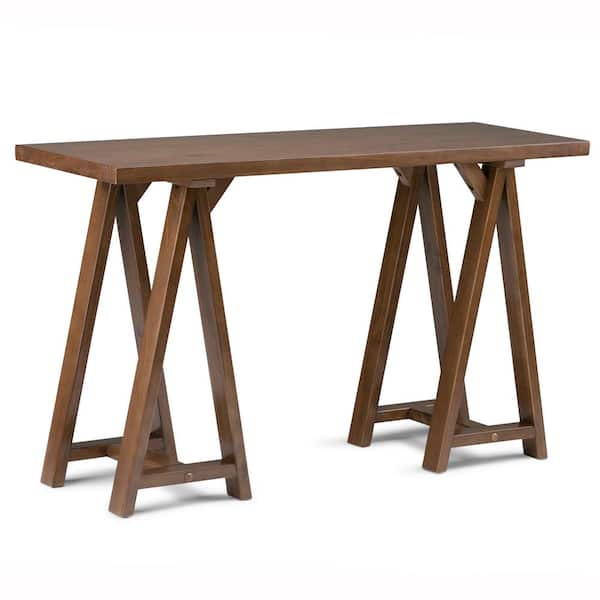 Simpli Home Sawhorse 50 in. Medium Saddle Brown Standard Rectangle Wood Console Table