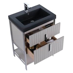 24 in. W x 18 in. D x 33.5 in. H Bath Vanity in Taupe with Gel Coated Thick Edge top in Black With Chrome Hardware