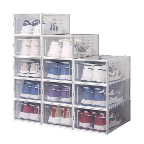 Afoxsos 12-Pair Transparent Stackable Clear Plastic Shoe Storage Box