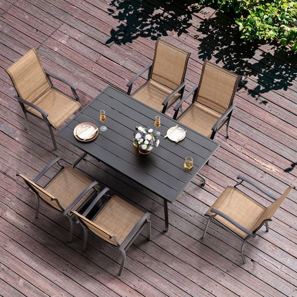 Nuu Garden Black Rectangle Metal Outdoor Patio Dining Table with