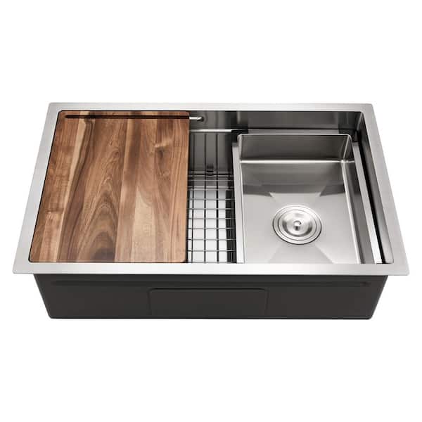 Attop 30 in. Undermount Workstation Single Bowl Double Ledges Stainless Steel Kitchen Sink With Faucet and Sliding Accessories