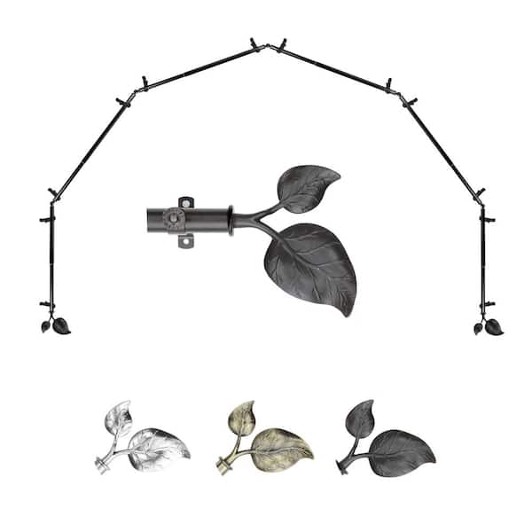 EMOH 13/16" Dia Adjustable 6-Sided Bay Window Curtain Rod 28 to 48" (each side) with Botany Finials in Black