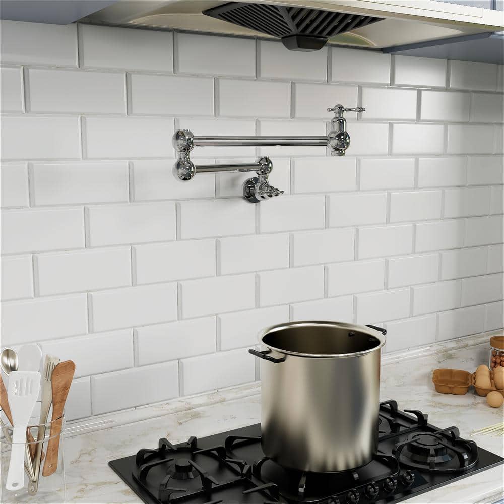 Chrome Wall-Mount Pot Filler Faucet with Dual Swing Arms