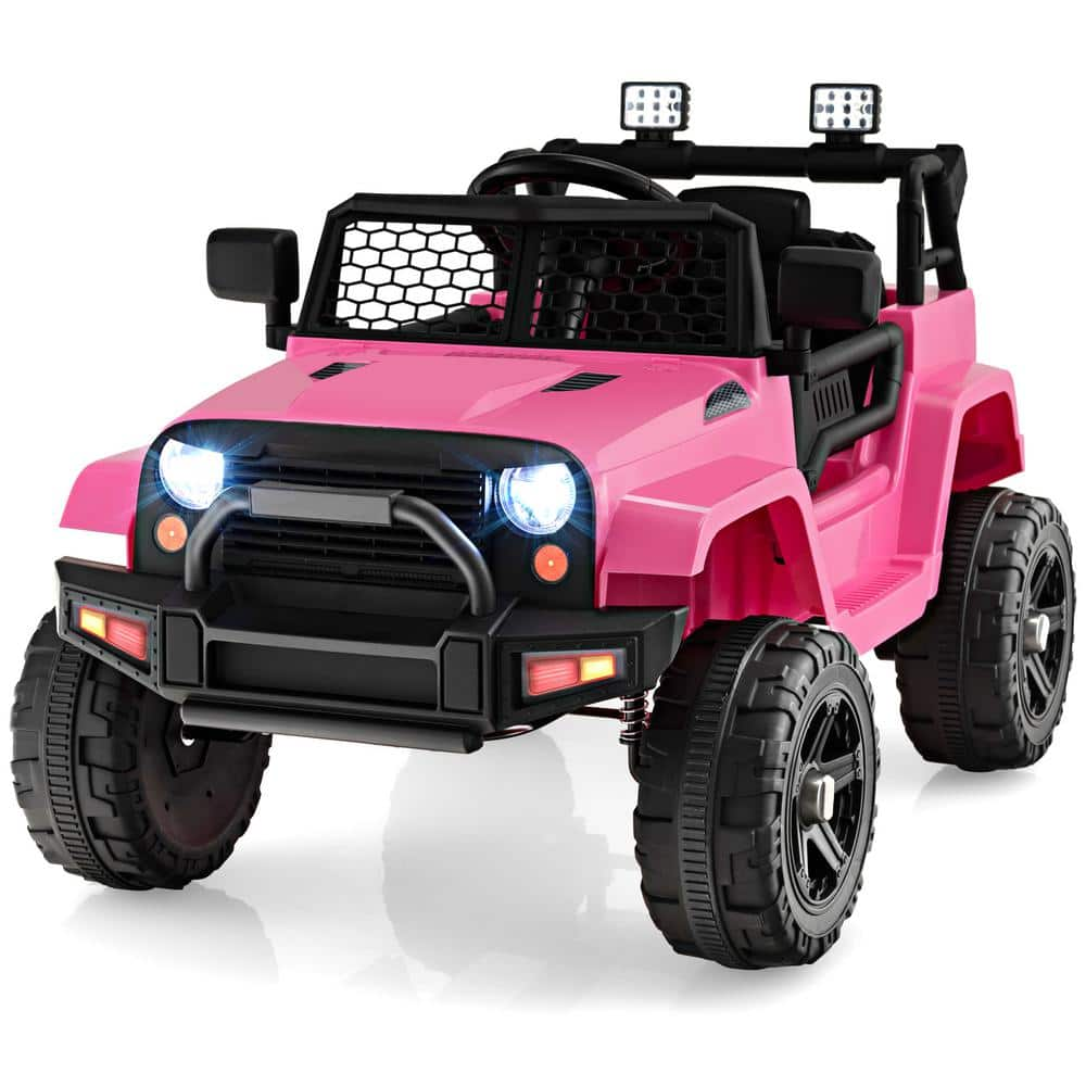 Costway 12V Kids Ride On Car Electric Vehicle Jeep with Parental Remote Music Horn Headlights Slow Start Function Pink