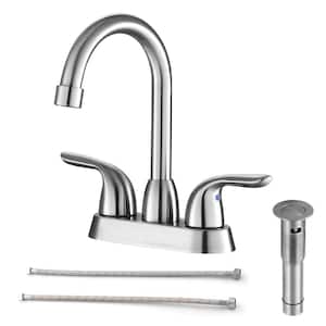 Double Holes 2-Handles Vessel Bathroom Faucet Lavatory Faucets Set with Pop-up Drain and Water Hoses in Brushed Nickel