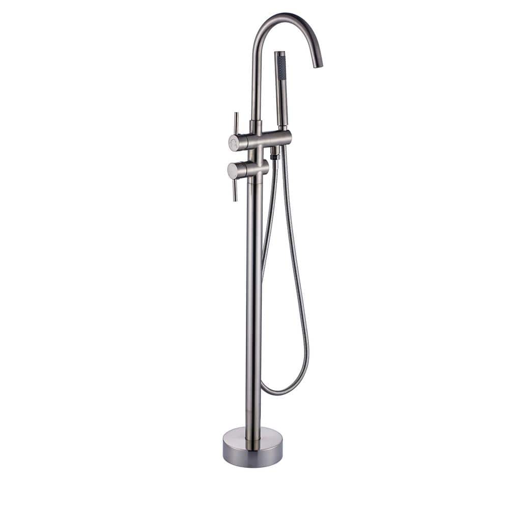 2-Handle Claw Foot Tub Faucet Mount Bathtub with Handheld Shower in. Brushe