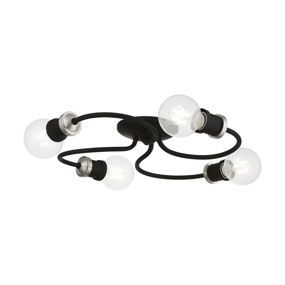 Black and Brushed Nickel 4-Light Flush Mount Ceiling Fixture