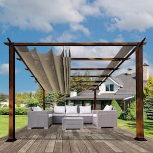 Florence 11 ft. x 11 ft. Wood Grain Aluminum Pergola in Chilean Ipe and Sand Convertible Canopy