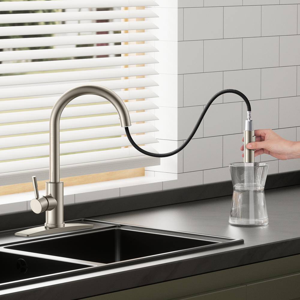 Brushed Nickel High Arc Pull-Down Kitchen Faucet with Spray