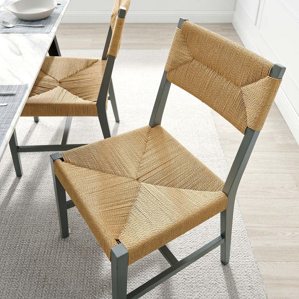 Bodie Coastal Farmhouse Light Gray Cane and Wood Side Chair