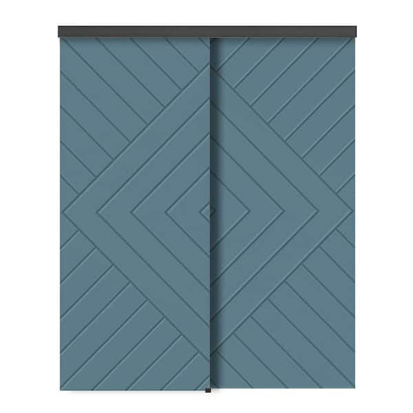 CALHOME 60 in. x 96 in. Hollow Core Dignity Blue Stained Composite MDF Interior Double Closet Sliding Doors