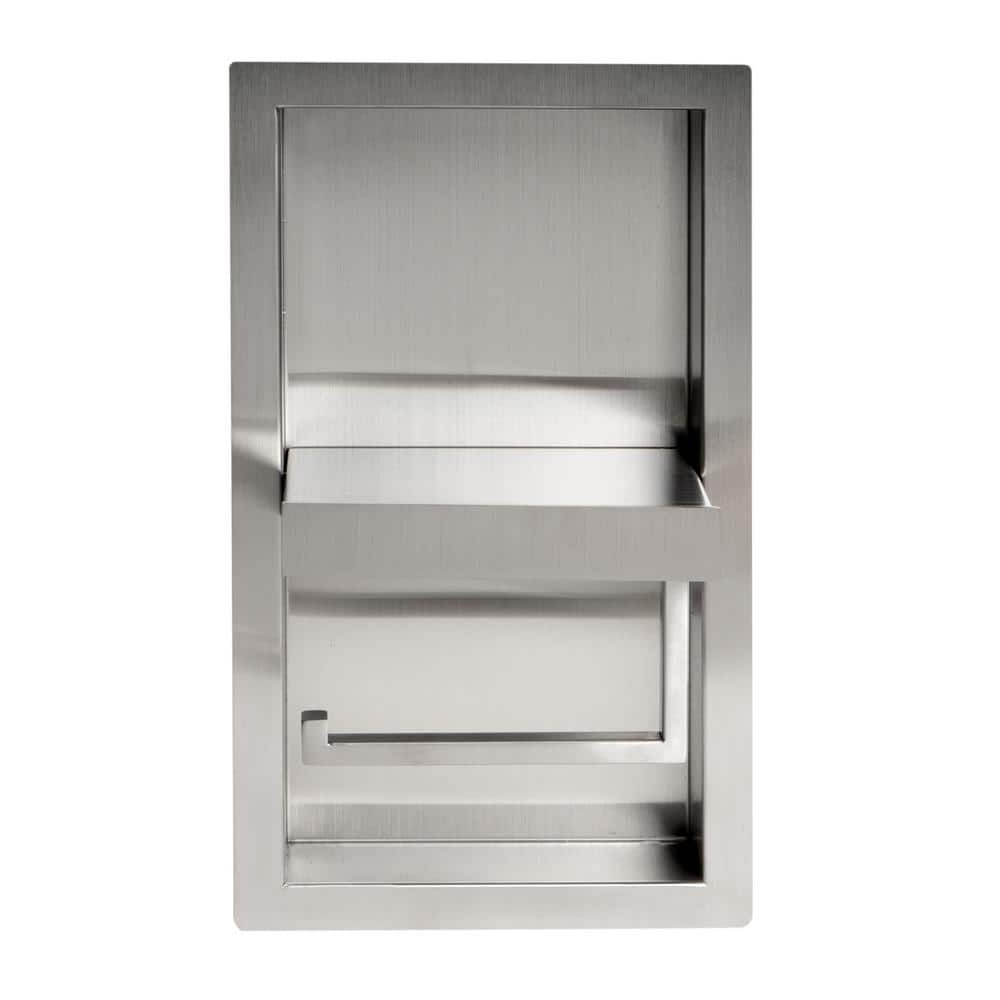 Brushed Stainless Steel Recessed Toilet Paper Holder with Shelf