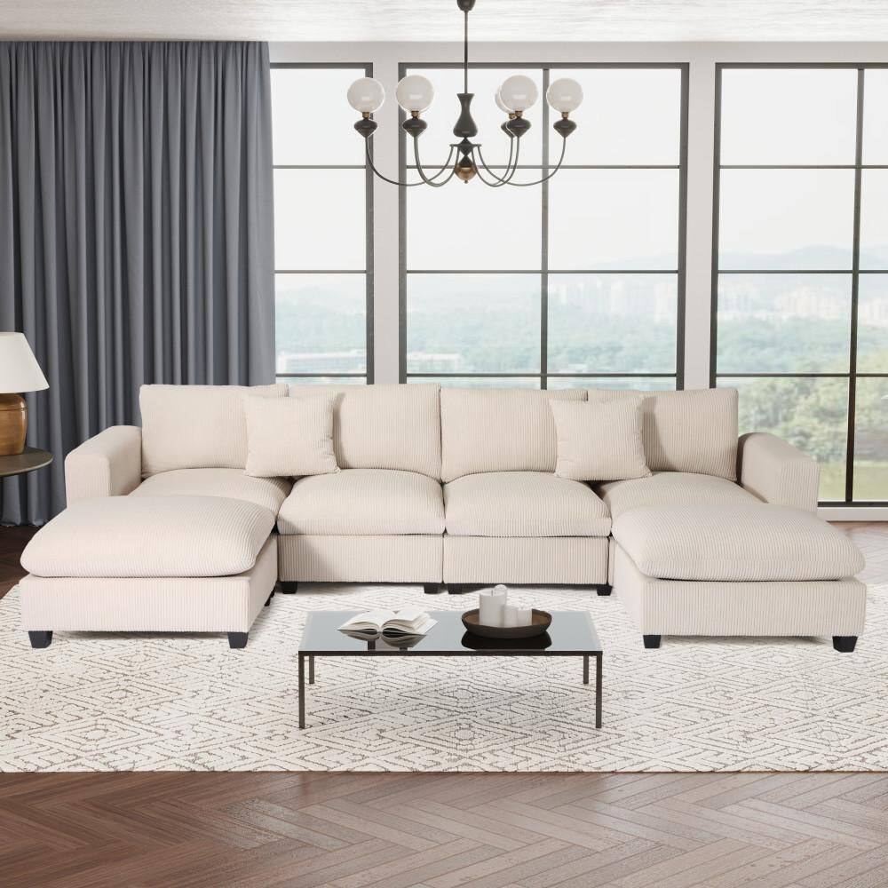 Hamilton 128 in. Square Arm 6-Piece Corduroy Modular Sectional Sofa Ottoman Set w/ USB Charge Port in. Cream price history on PriceWatchPro