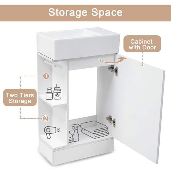 Ziyudura 18.6 in. Single Sink Freestanding White Bath Vanity with