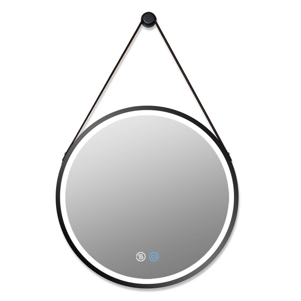 24 in. H x 24 in. W Modern Round Black Metal Framed Pendant Decorative Mirr