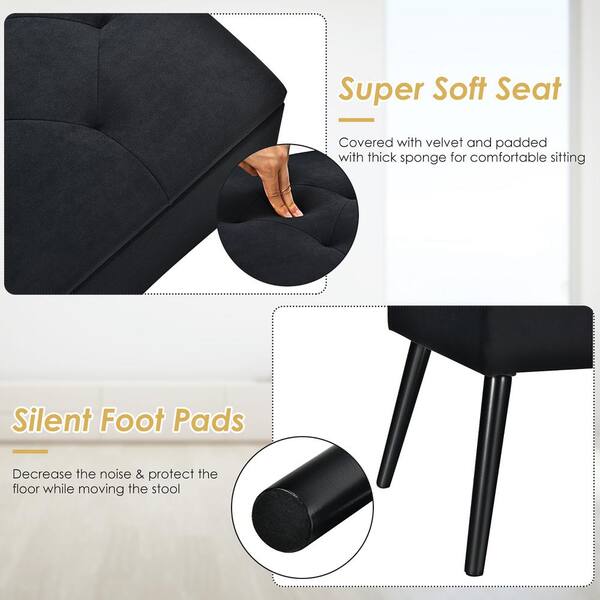 Costway PU Leather Ottoman Rectangular Footrest Small Stool w/ Padded Seat  Black