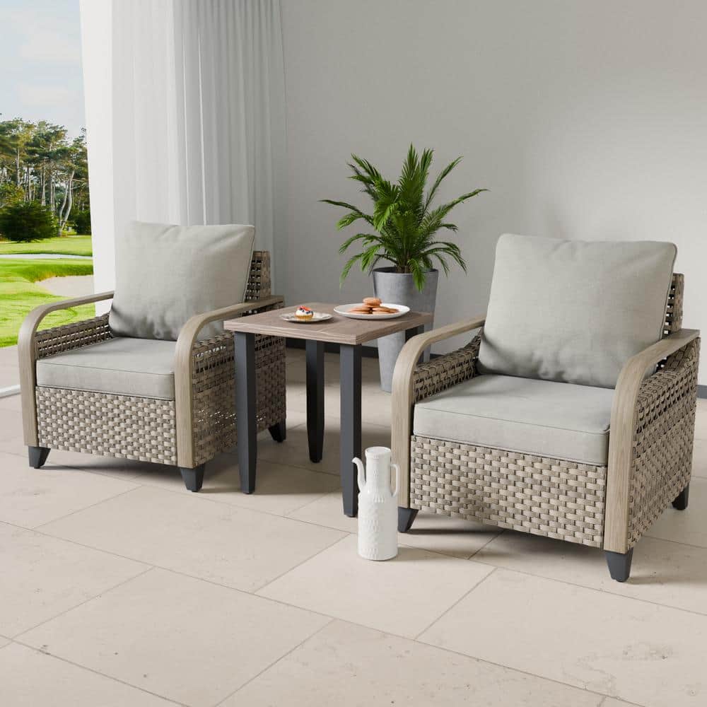 Gray and Brown Wicker Armchair Patio Set with Steel Frame