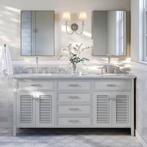 Kensington 73 in. W x 22 in. D x 35.25 in. H Freestanding Bath Vanity in Grey with White Marble Top