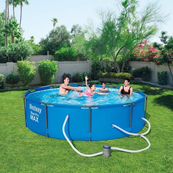 Bestway 10 ft. Round 30 in. H Metal Frame Pool Steel Pro MAX Family Swimming  Pool Set 56407E - The Home Depot