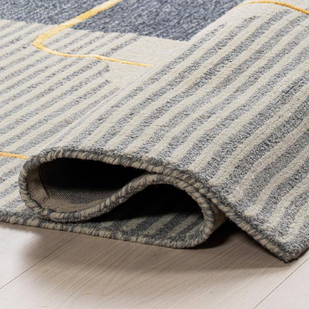 Blue and Gray Tufted Wool Stripe Area Rug 4' x 6'