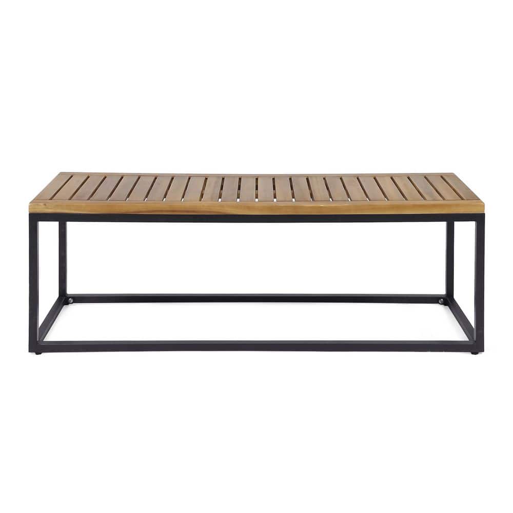 Industrial Wood and Metal Bench 54 in. Teak Acacia Wood and Iron Frame with Handcrafted Details for Patio Garden price history on PriceWatchPro