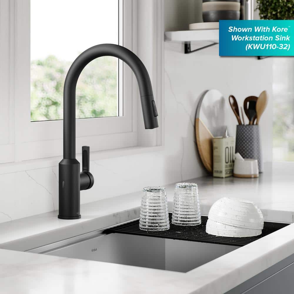 Matte Black Brass Touchless Pull-Down Kitchen Faucet with Spray