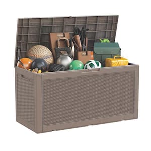 100 Gallons Resin Outdoor Storage Deck Box, the rattan version is beautiful and practical