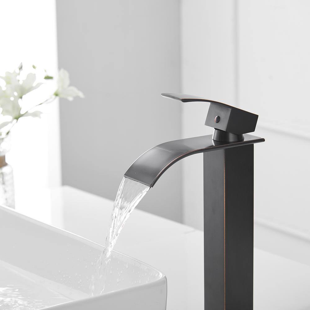 Oil Rubbed Bronze Modern Waterfall Bathroom Faucet with Pop-up Drain