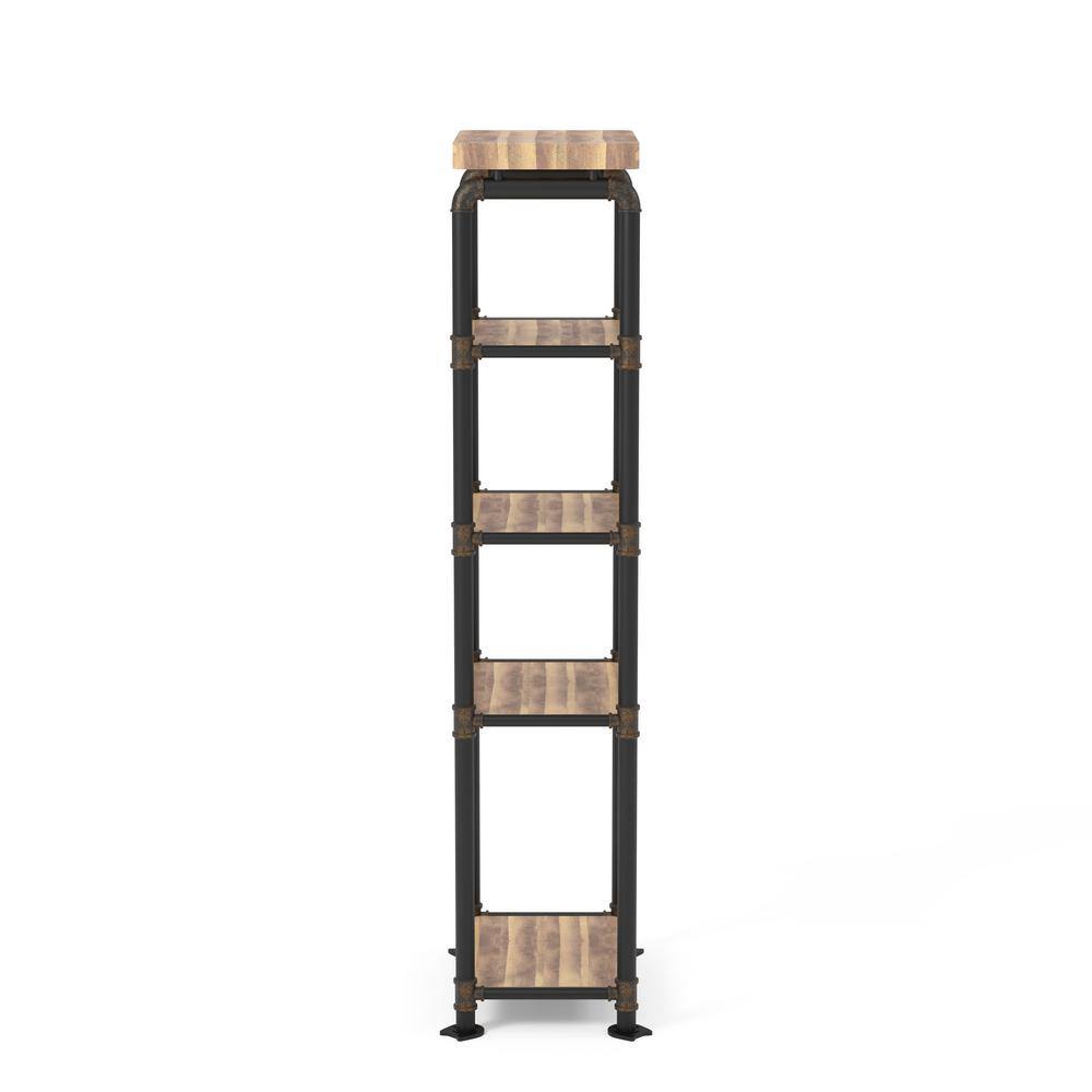 Antique Black Metal and Wood 4-Shelf Etagere Bookcase