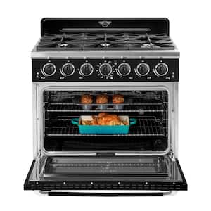 Classic Retro 36 in. 5.2 cu. ft. 6-Burner Freestanding Retro Gas Range with Convection Oven in Midnight Black